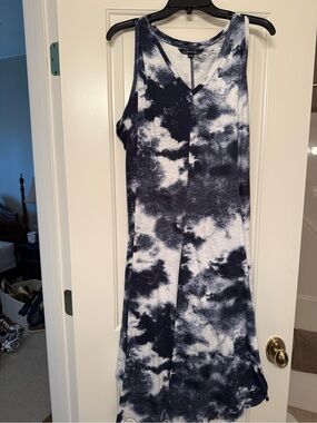 Charlies Navy & White Tie-Dye Sleeveless Midi Dress